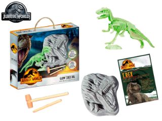 Obrázek z Sada vytesej si kostru dinosaura T-Rex Jurský svět svítící ve tmě s doplňky v krabičce 